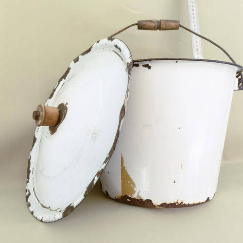 Large Vintage Enamel Bucket with Lid