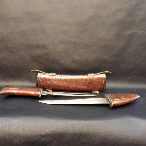 RARE Egyptian Dagger and Fork Combo With original Wooden Sheath Stand
