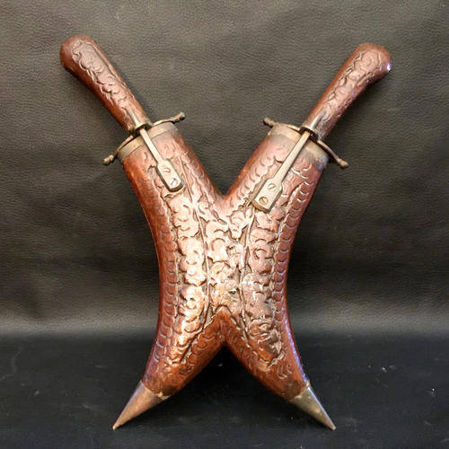 RARE Egyptian Dagger and Fork Combo With original Wooden Sheath Stand