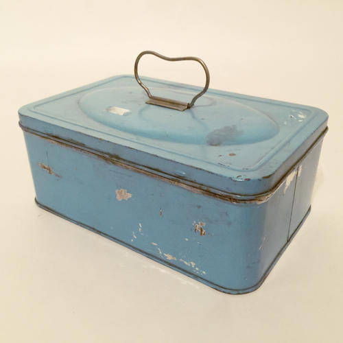 Vintage Blue Enamel Tin With Handle