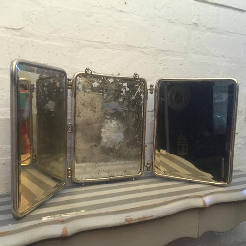 SUPER RARE Vintage Foldable Hanging Chrome Beveled Trio Mirror!!!!
