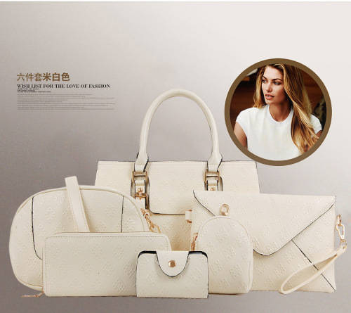 Last clearance! Classic beautiful pattern 6 pieces set handbag. White color.