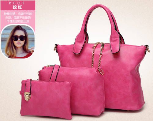 3 pieces set office ladies love handbags. Rose color.