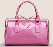 Last clearance! Shining patent leather suitcase ladies handbag. Pink color.