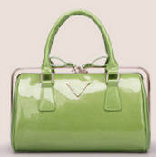 Last clearance! Shining patent leather suitcase ladies handbag. green apple color.