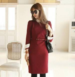 Office ladies should have one! 2012 new long sleeve one-piece dress, get belt free! 2 colors.