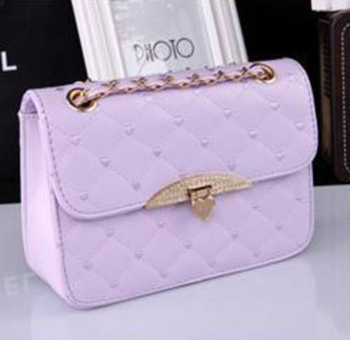 Elegant leisure size nice design chains shoulder bag. Purple color. Stock in za