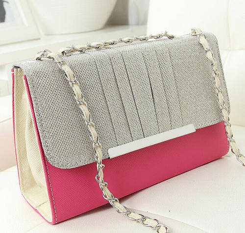 Shining retro ladies handbag with chains. Rose color. Stock in ZA