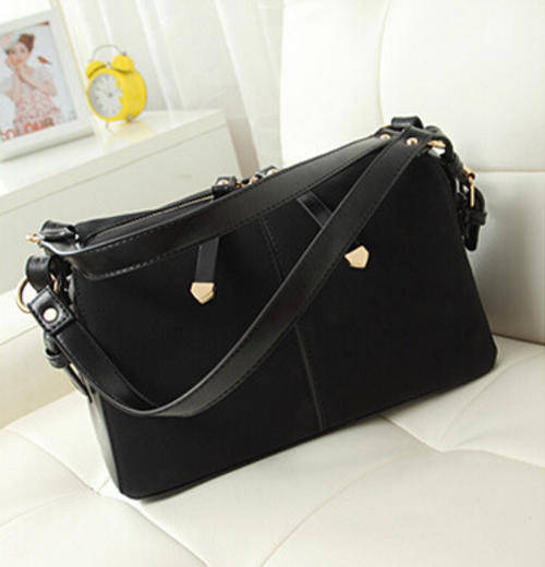 Nubuck retro famous style fashion handbag, with belt. Black color. Stock in ZA