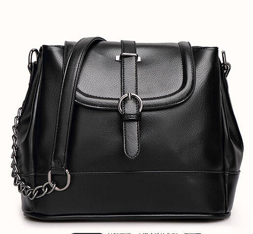 Multiple use bright colors career laides handbag, with chain, and strape. Black color