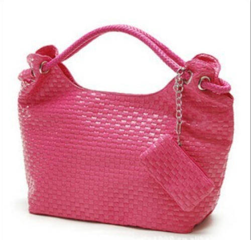 Knit style large capacity shoulder handbag, with strape. Rose color. Stock in ZA