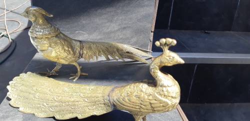 2 large Vintage brass Peacock statues