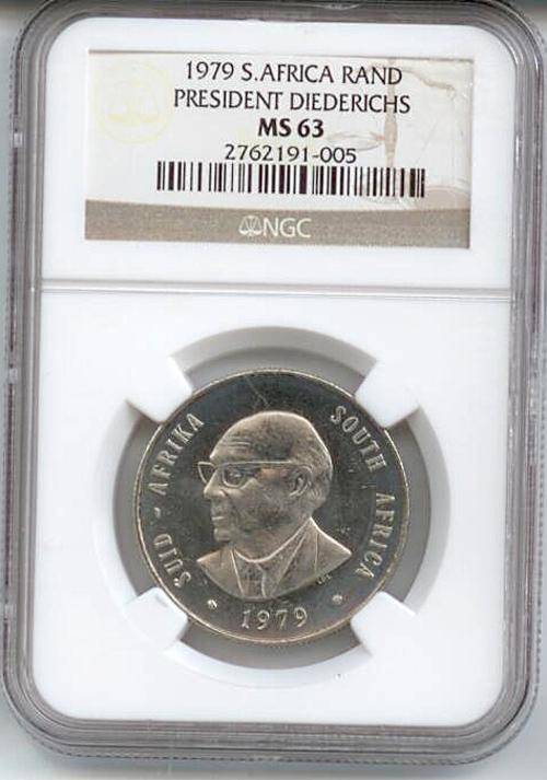 High Grade NGC MS63 1966 South Africa 1Rand English President Diederichs Only 1 In This Grade