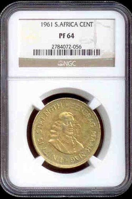 High Grade NGC  South Africa 1961 PF64 1Cent only 12 Coins In This Grade