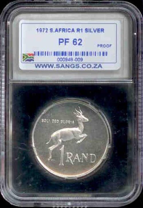 1972 Silver 1Rand Graded PF62 By Sangs