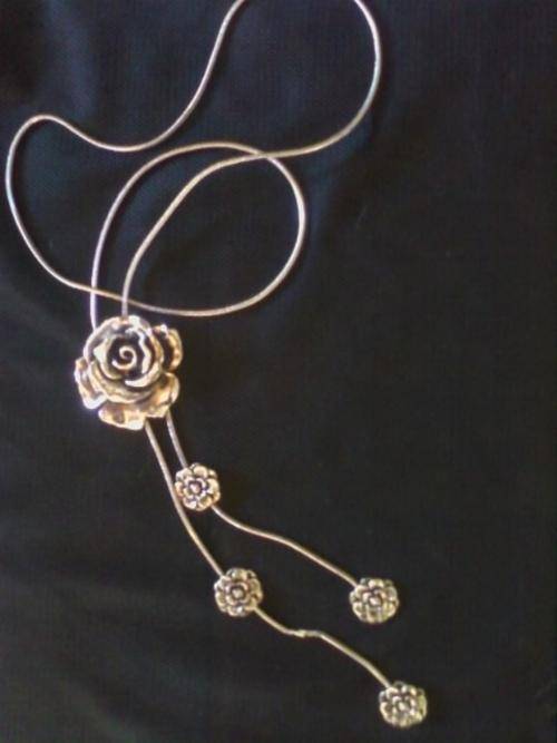 TIBETAN SILVER ROSE PENDANT Necklace from INDIA