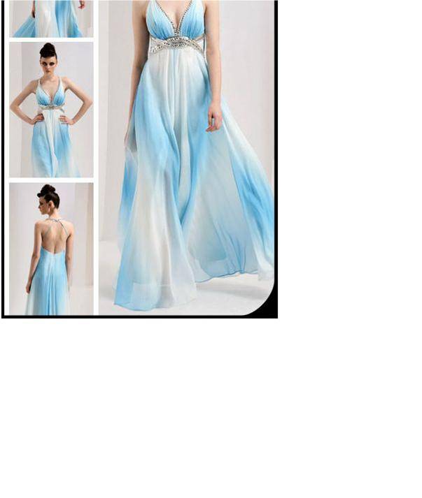Sky evening dress with silver trim