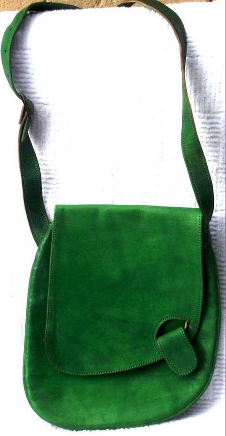 Handmade Moroccan Imported Green leather with flap handbag - 30 x 25 cm