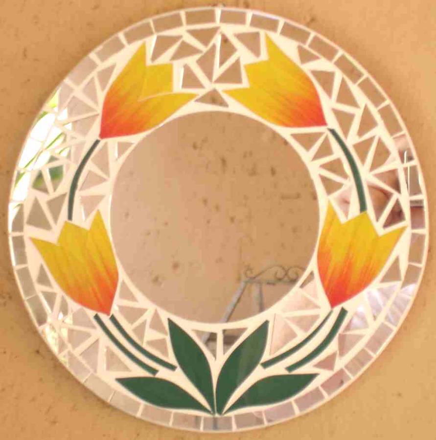 Yellow and Red flower round mosaic mirror 20 cm