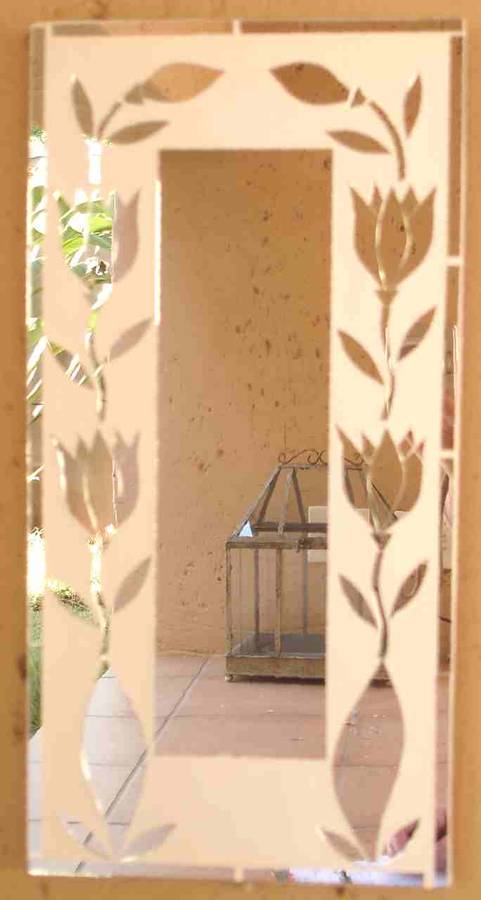 White flower rectangular mosaic mirror