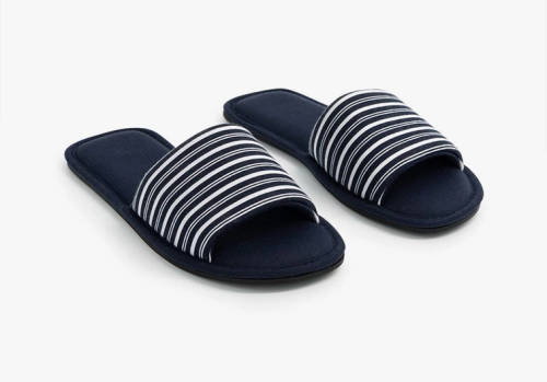 Navy Striped Band Slippers