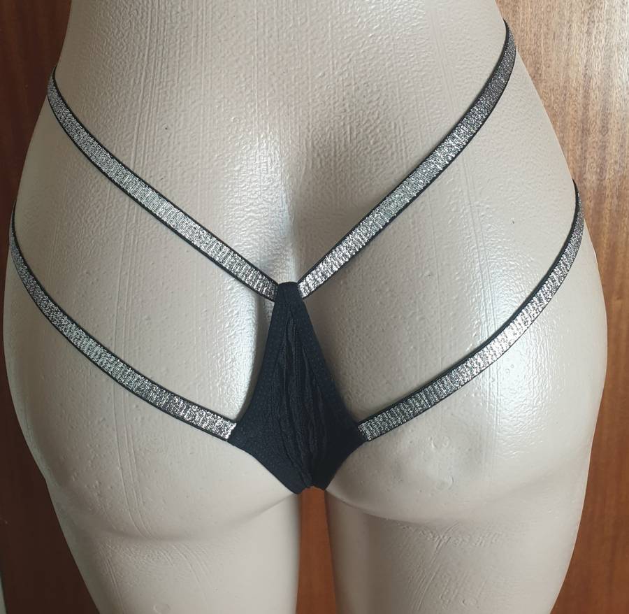 Black Glitter Tape Cut Out Panty