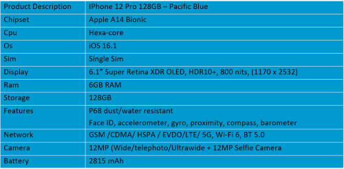 Apple IPhone 12 Pro 256GB - Pacific Blue