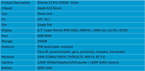 Apple IPhone 13 Pro 128GB - Silver