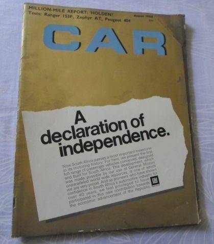 CAR MAGAZINE AUGUST 1968 ( GM RANGER 153 , PEUGEOT 404 , FORD ZEPHYR V6 , HOLDEN )