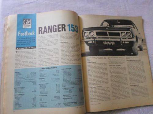 CAR MAGAZINE AUGUST 1968 ( GM RANGER 153 , PEUGEOT 404 , FORD ZEPHYR V6 , HOLDEN )