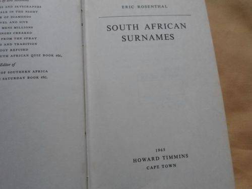 SOUTH AFRICAN SURNAMES - ERIC ROSENTHAL