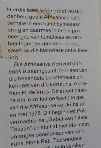 DIE AFRIKAANSE KORTVERHAALBOEK - ABRAHAM H DE VRIES