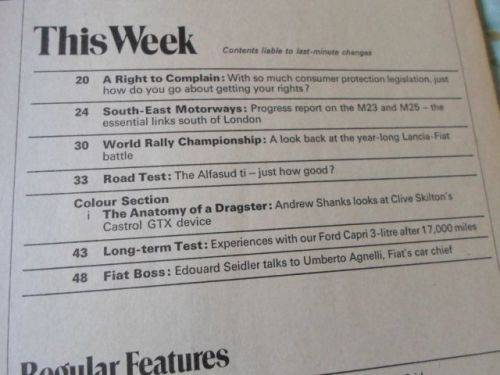 AUTO CAR MAGAZINE 14 DECMBER 1974 ) FORD CAPRI 3-LITRE , ALFASUD TI , FIAT )