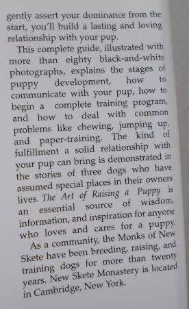 THE ART OF RAISING A PUPPY - THE MONKS OF NEW SKETE ( weight 600 grams )