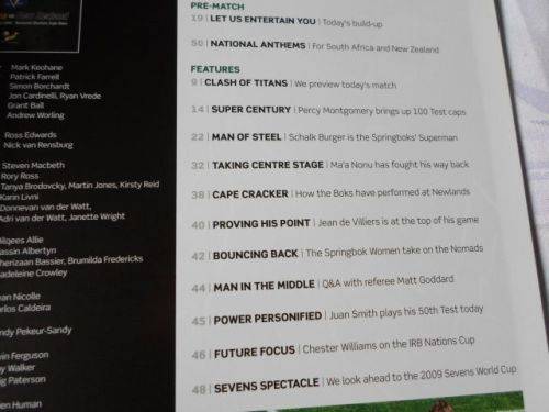 SOUTH AFRICA VS NEW ZEALAND 16 AUGUST 2008 - RUGBY PROGRAMME & TICKETS ( weight 200 grams )