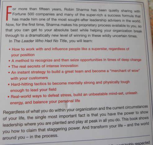 THE LEADER WHO HAD NO TITLE - ROBIN SHARMA ( weight 0,20 kg )