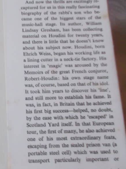HOUDINI - THE MAN WHO WALKED THROUGH WALLS - WILLIAM LINDSAY GRESHAM
