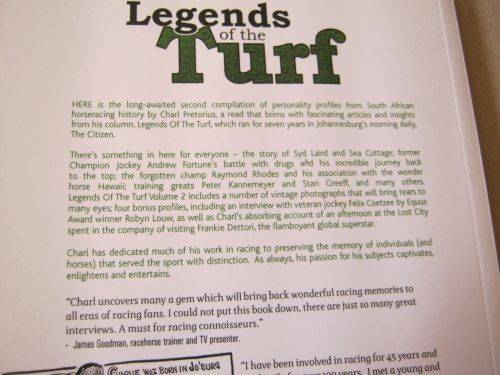LEGENDS OF THE TURF - VOLUME 2 - RARE PROFILES FROM S.A. HORSERACING HISTORY -  CHARL PRETORIUS