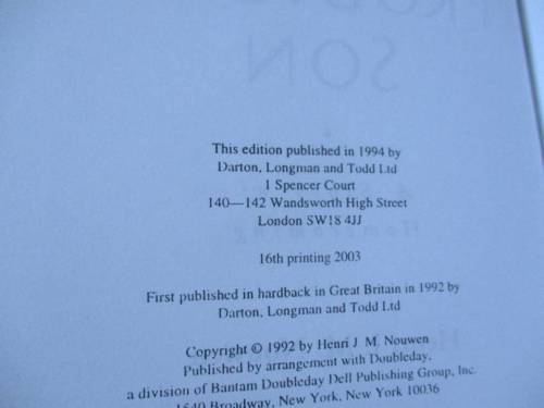 THE RETURN OF THE PRODIGAL SON - A STORY OF HOMECOMING - HENRI J M NOUWEN