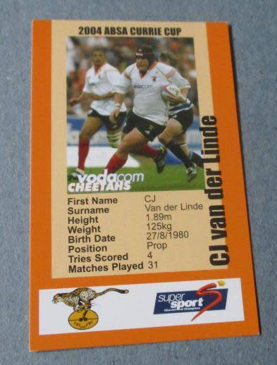 CJ VAN DER LINDE - CHEETAHS - 2004 CURRIE CUP - SUPERSPORT COLLECTIBLE CARD