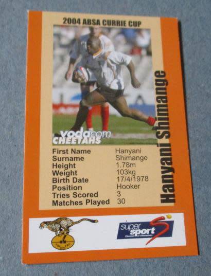 HANYANI SHIMANGE - CHEETAHS - 2004 CURRIE CUP - SUPERSPORT COLLECTIBLE CARD