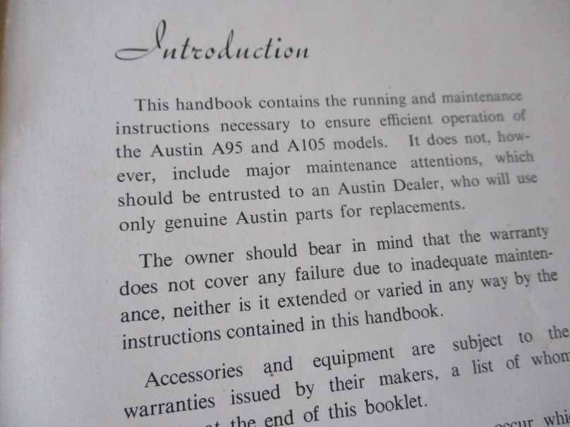 AUSTIN A95 & A105 MODELS   - RUNNING AND MAINTENANCE INSTRUCTIONS