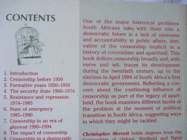 A CULTURE OF CENSORSHIP - SECRECY AND INTELLECTUAL REPRESSION IN SOUTH AFRICA - CHRISTOPHER MERRETT