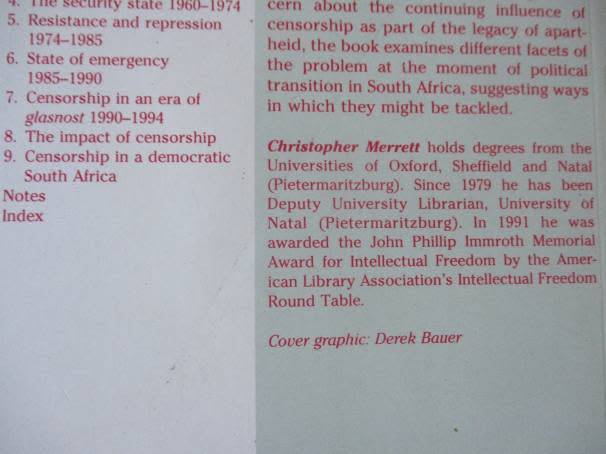 A CULTURE OF CENSORSHIP - SECRECY AND INTELLECTUAL REPRESSION IN SOUTH AFRICA - CHRISTOPHER MERRETT
