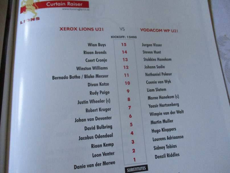 LIONS vs WP 10 OCTOBER 2008  - RUGBY PROGRAMME
