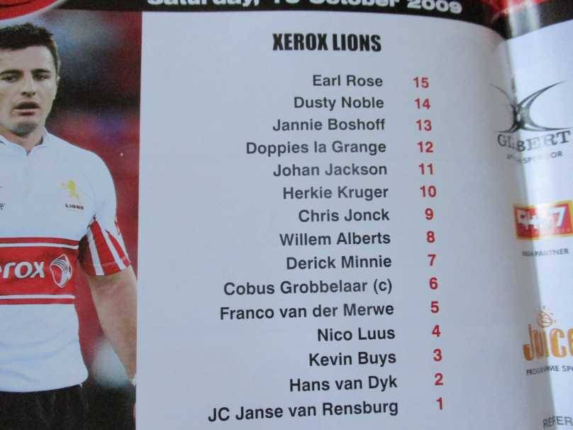 LIONS vs WP 10 OCTOBER 2008  - RUGBY PROGRAMME
