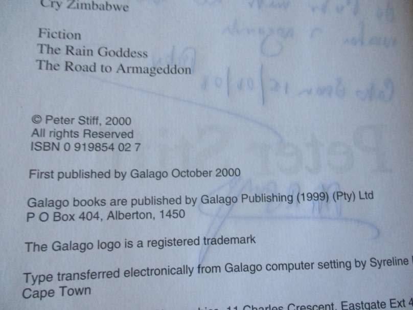 CRY ZIMBABWE - INDEPENDENCE - TWENTY YEARS ON -  PETER STIFF ( SIGNED BY AUTHOR )