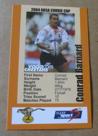 CONRAD BRAND - CHEETAHS  RUGBY - 2004 CURRIE CUP SUPER SPORT  COLLECTORS CARD