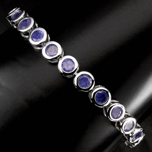 NATURAL 5MM BLUE VIOLET TANZANITE TENNIS BRACELET SET IN STERLING SILVER