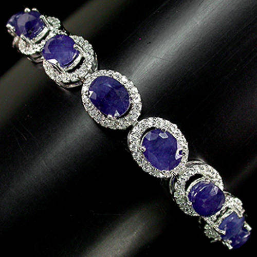 BEAUTIFUL INTENSE BLUE SAPPHIRE TENNIS BRACELET IN 925 SILVER